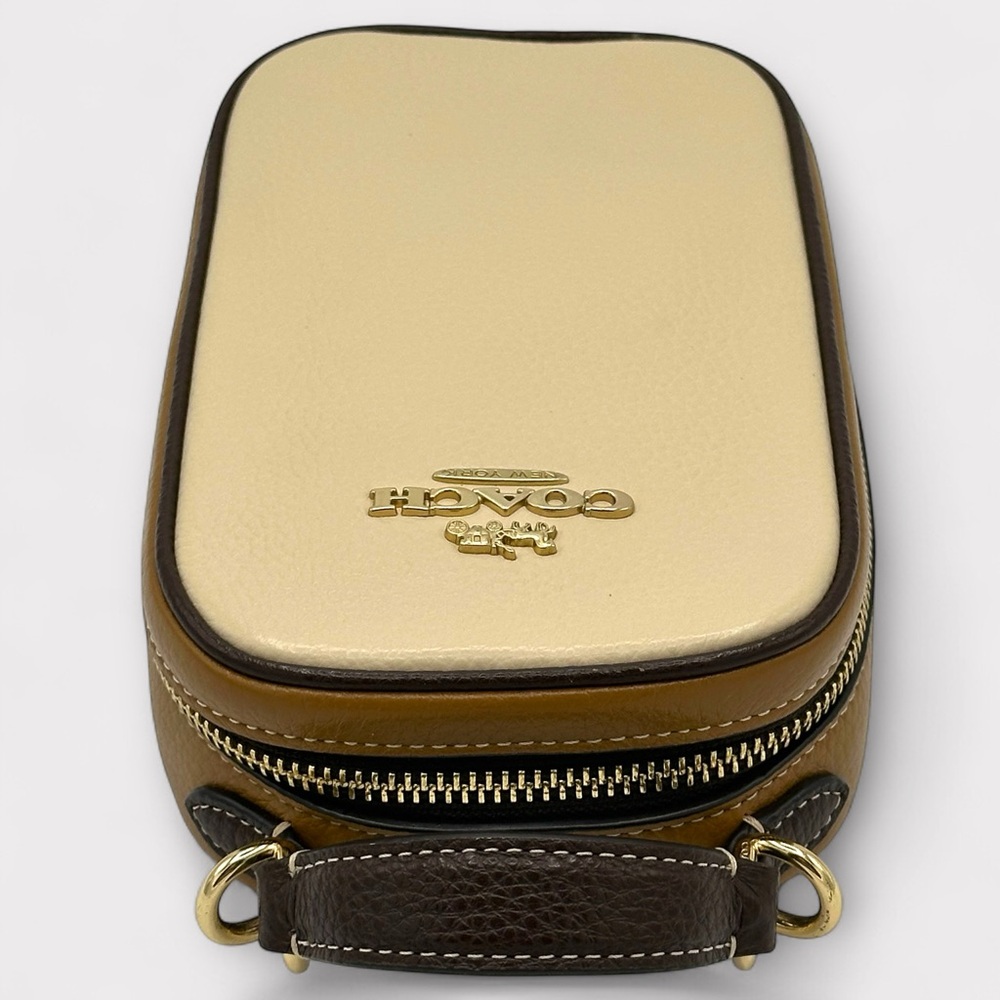 Coach Eva Phone Crossbody – Colorblock Pebble Leather – Tan/Beige - Picture 8 of 15